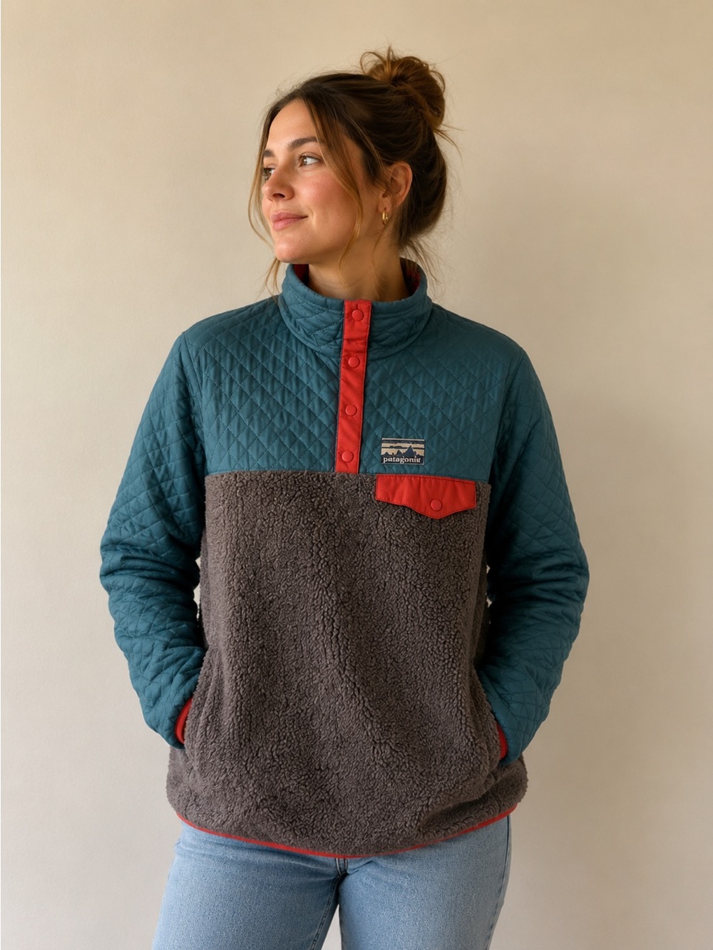 Patagonia Special Edition Mixed Snap-T Pullover Quilt/Fleece Jacket  Size M